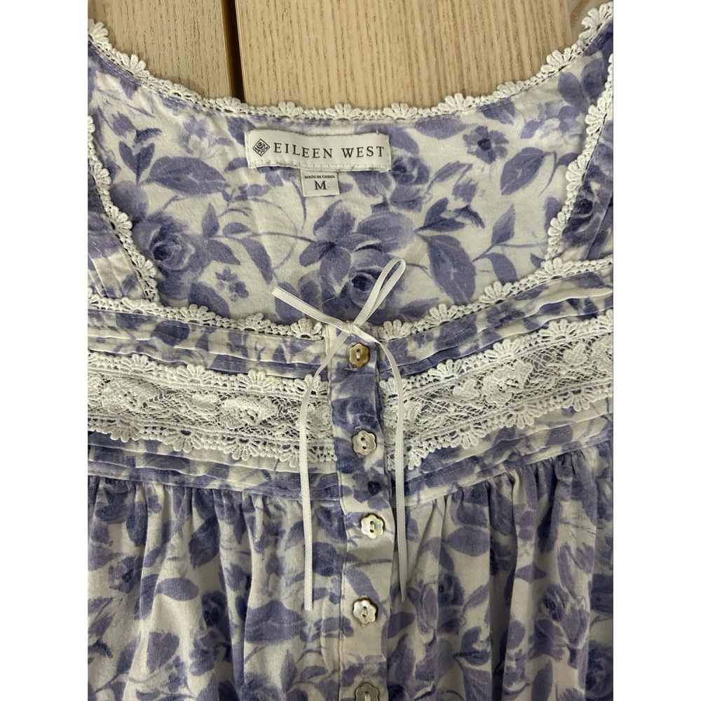 Eileen West Soft Cotton Cap Sleeve Nightgown Size Medium White Lavender Floral - Picture 6 of 7